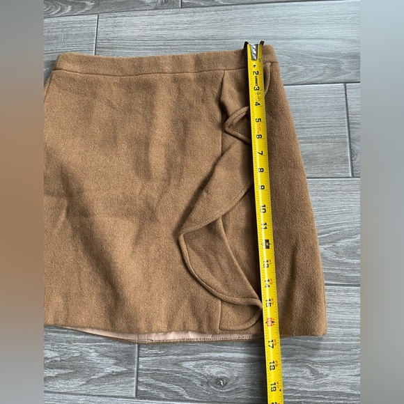 J. Crew| Wool, Laine Brown-Tan Mini Skirt with Ruffle Detail—Size 0••• - Picture 13 of 14